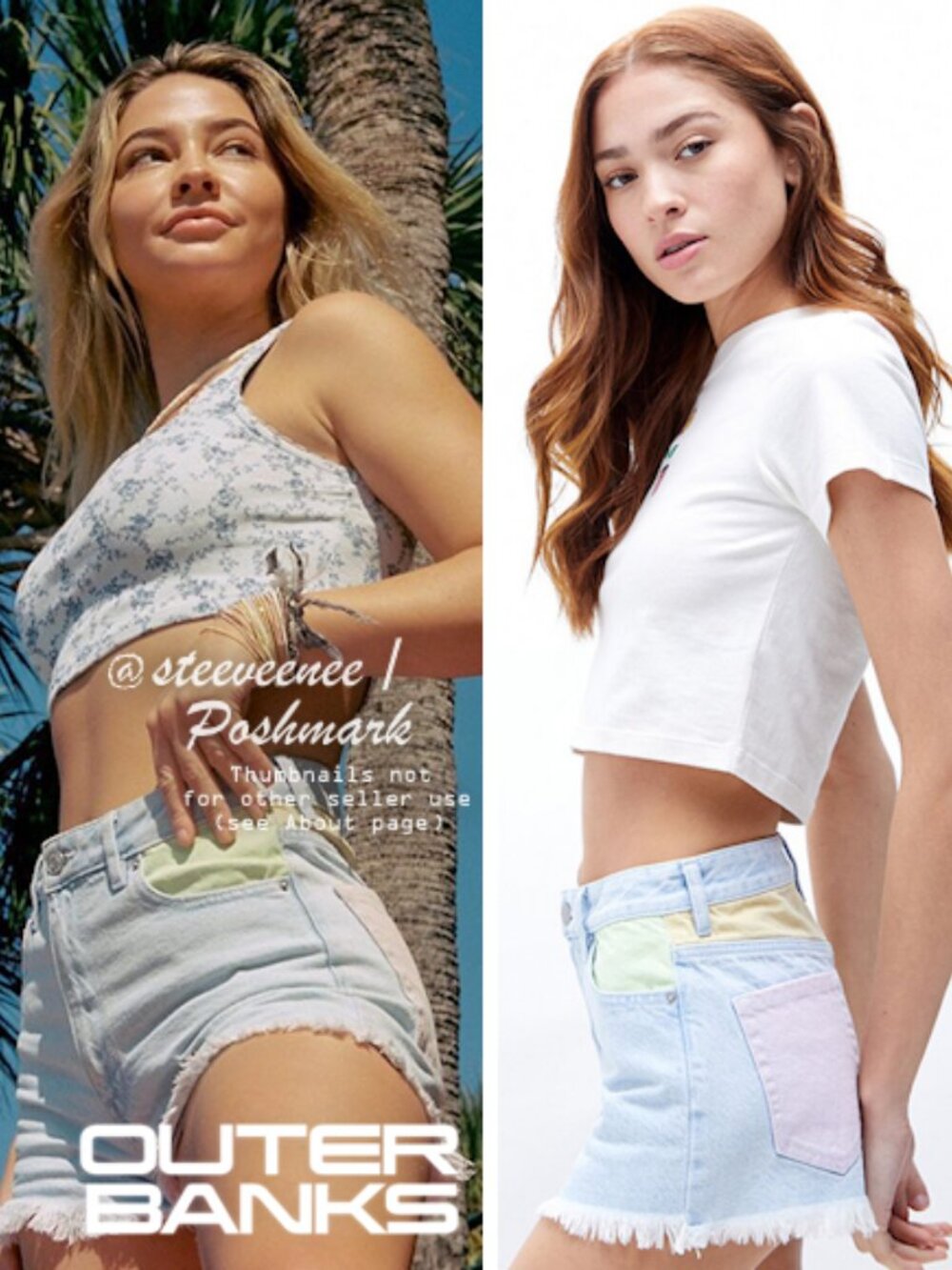 PacSun Eco Rainbow Paneled High Waisted Denim Festival Shorts ASO Sarah Cameron